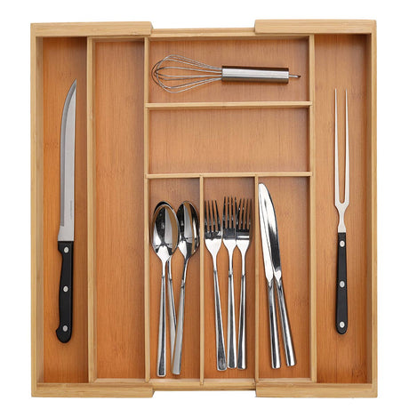 Uitschuifbare bamboe bestekbak – verstelbare lade organizer.